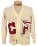 1950s Dehen Knitting Co. White Wool "C" "F" Basketball Sweater w/ Charms (MEARS LOA)