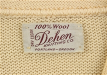 1950's Dehen Knitting Co. White Wool C F Basketball Sweater w/ Charms (MEARS LOA)