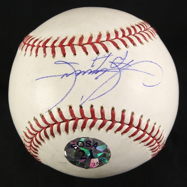 2000-04 Sammy Sosa Chicago Cubs Signed OML Selig Game Used Baseball (MEARS LOA/JSA)   