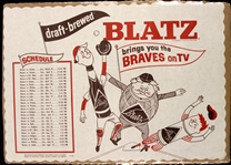 1963 Milwaukee Braves 9.5" x 13.5" Blatz Beer TV Schedule Place Mat