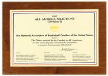 1982 Terry Cummings DePaul University Signed 14" x 20" NABC All America Selections Plaque (JSA)