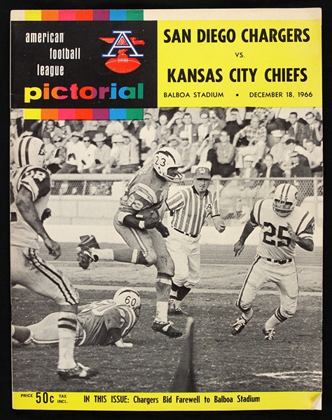 1966 San Diego Chargers Kansas City Chiefs Balboa Stadium Game Program