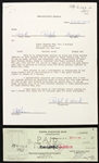 1953 Ralph Houk New York Yankees Signed Topps Contract & Check - Lot of 2 (JSA)