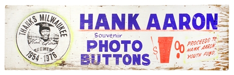 1976 Hank Aaron Milwaukee Brewers County Stadium Painted Plywood 24” x 85” Advertising Sign (Hung Outside Stadium for One Year)