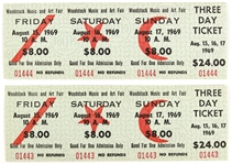 1969 Woodstock Music & Art Fair Unused Three Day Ticket - Lot of 2