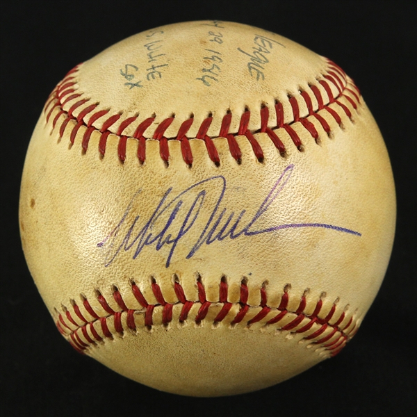 1986 (May 28) Mitch Williams Texas Rangers Signed OAL Brown Arlington Stadium Game Used Baseball (MEARS LOA/JSA) First MLB Save