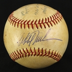 1986 (May 28) Mitch Williams Texas Rangers Signed OAL Brown Arlington Stadium Game Used Baseball (MEARS LOA/JSA) First MLB Save