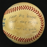 1986 (May 28) Mitch Williams Texas Rangers Signed OAL Brown Arlington Stadium Game Used Baseball (MEARS LOA/JSA) First MLB Save