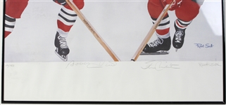 1983 Bobby Hull Stan Mikita Chicago Blackhawks Signed 24 x 36 Framed Hall of Fame Lithograph (JSA) 26/1983