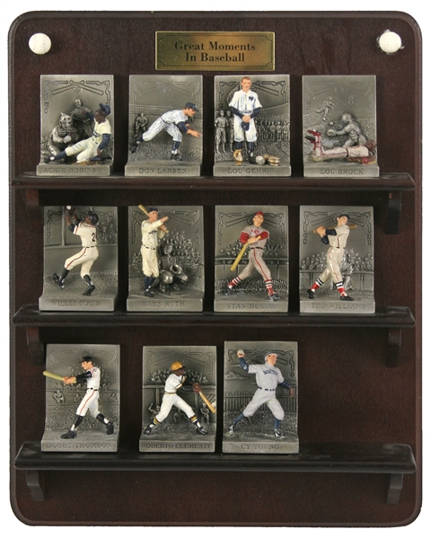 1996 Great Moments in Baseball Cooperstown Collection Pewter Figurines & Display Board - Lot of 12