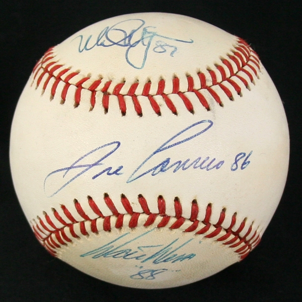 1988-89 Mark McGwire Jose Canseco Walt Weiss Oakland Athletics Rookie of the Year Triple Signed OAL Brown Baseball (JSA)