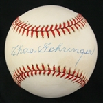1985-89 Charlie Gehringer Detroit Tigers Signed OAL Brown Baseball (JSA)