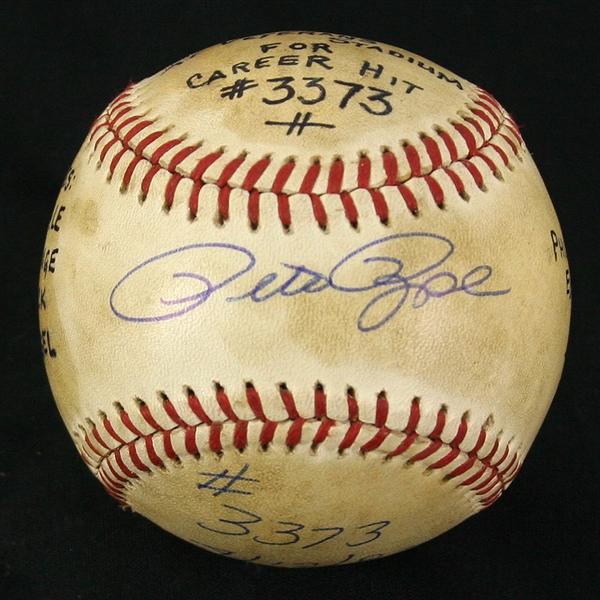 1980 (April 12) Pete Rose Philadelphia Phillies Signed ONL Feeney Veterans Stadium Game Used Hit Baseball (MEARS LOA/JSA) First Hit of Season, Career Hit #3373
