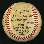 1980 (April 12) Pete Rose Philadelphia Phillies Signed ONL Feeney Veteran's Stadium Game Used Hit Baseball (MEARS LOA/JSA) First Hit of Season, Career Hit #3373