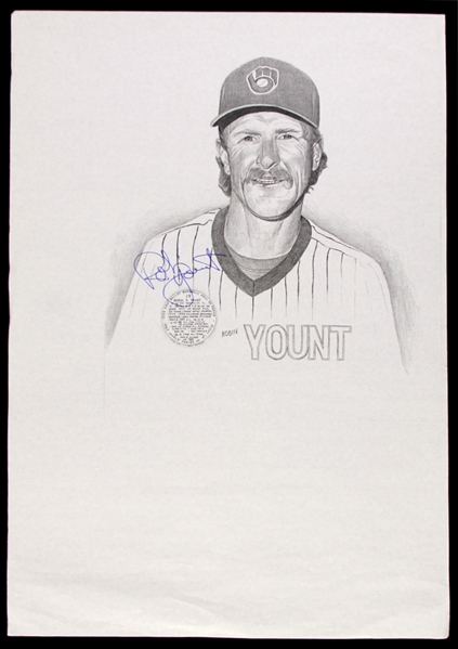 2000 Robin Yount Milwaukee Brewers Signed 17" x 24" Depiction (JSA)