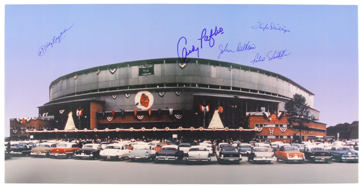 2000s Milwaukee Braves Multi Signed 12" x 24" County Stadium 1958 World Series Photo w/ 5 Signatures Including Johnny Logan, Andy Pafko, Felix Mantilla & More (JSA)