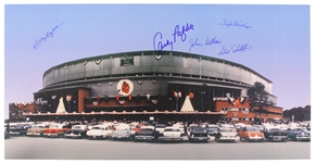 2000s Milwaukee Braves Multi Signed 12" x 24" County Stadium 1958 World Series Photo w/ 5 Signatures Including Johnny Logan, Andy Pafko, Felix Mantilla & More (JSA)