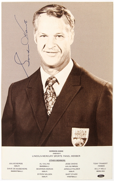 1960s Gordie Howe Detroit Red Wings Signed Lincoln Mercury Sports 5" x 8" Promo Photo (JSA)