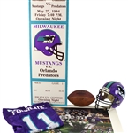 1994-98 Milwaukee Mustangs Arena Football League Memorabilia Collection - Lot of 5 w/ John Fourcade Game Jeresy, Team Signed Arena League Football, Team Signed Game Helmet & More (MEARS LOA)
