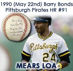 1990 (May 22nd) Barry Bonds Pittsburgh Pirates Game Used Homerun #91 Baseball (MEARS LOA)