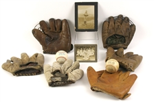1900s-90s Baseball Memorabilia Collection - Lot of 10 w/ Game Used Baseballs, Store Model Mitts & Vintage Photos (MEARS LOA)