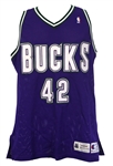 1994-95 Vin Baker Milwaukee Bucks Game Worn Milwaukee Bucks Road Jersey (MEARS LOA)