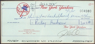 1985 Rickey Henderson New York Yankees Payroll Reverse Endorsed Check (JSA)