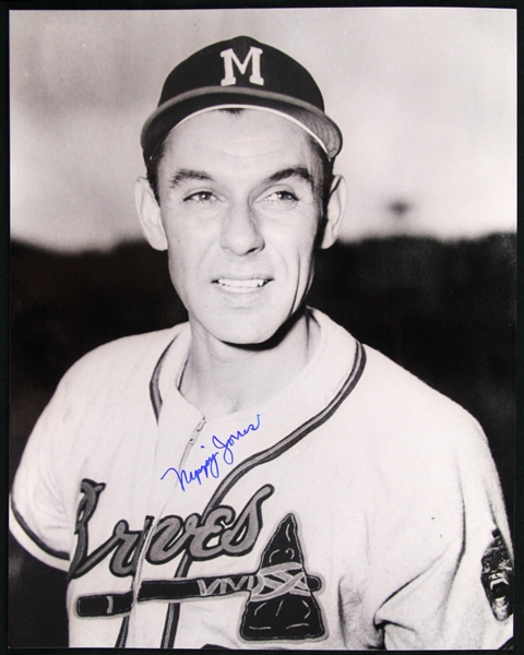 1957 Nippy Jones Milwaukee Braves 8x10 B&W Photo (JSA)