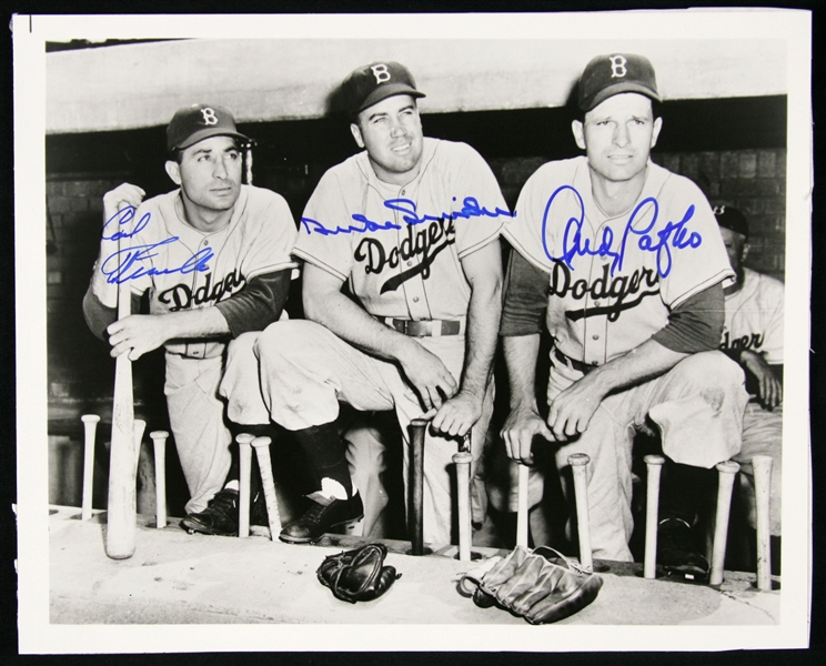 1950s Carl Furillo Duke Snider Andy Pafko Signed 8x10 B&W Photo (JSA)