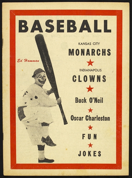1954 Negro League Baseball 8-Page Program Featuring the Monarchs, Clowns, Buck O’Neil & Oscar Charleston. 