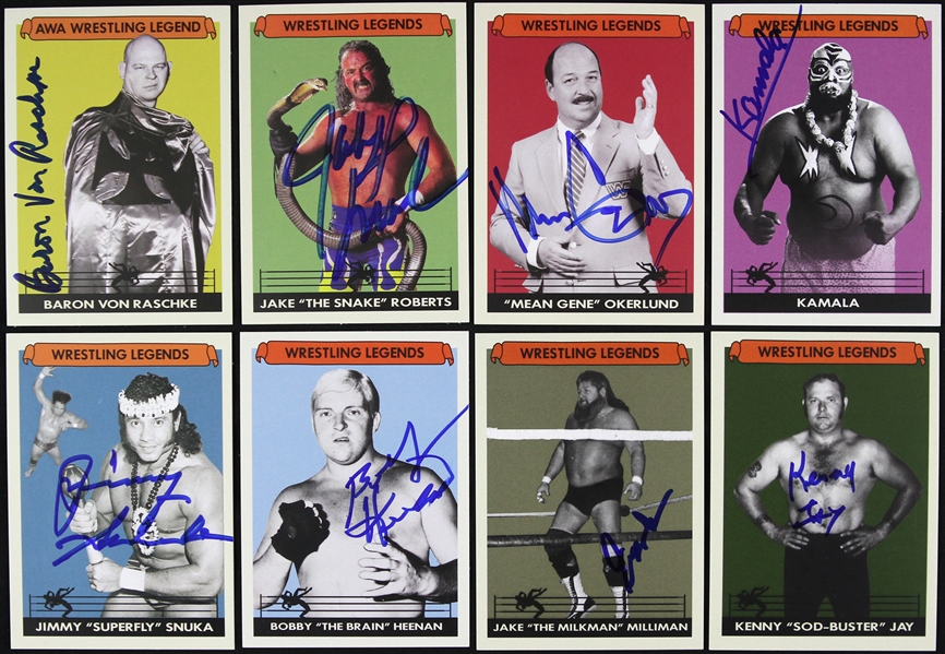 1970-1990s AWA Wrestling Stars Autographed Cards Kamala Von Raschke Heenan Super Fly Snooka (8) (JSA)