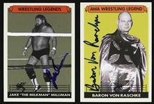 1970s Wrestling Legends Baron Von Raschke & Jake The Milkman Milliman Signed Cards (2) (JSA)