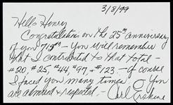 1999 Carl Erskine Brooklyn Dodgers 3”x5” Signed Hand Written Note to Hank Aaron (JSA)