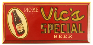 1940s Near Mint Vic’s Special Celluloid 5.5” x 11.5” Beer Breweriana Advertising Sign 