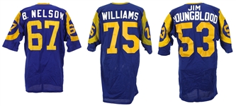 1973-79 Bill Nelson Jim Youngblood John Williams Los Angeles Rams Game Worn Home Jerseys - Lot of 3 (MEARS LOA)