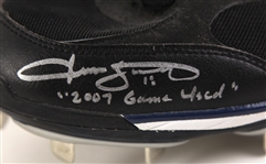 2007-15 Ben Zobrist Pedro Strop Devil Rays/Cubs Signed Game Worn Cleats - Lot of 2 + 2008 Yankee Stadium Baseball (MEARS LOA)