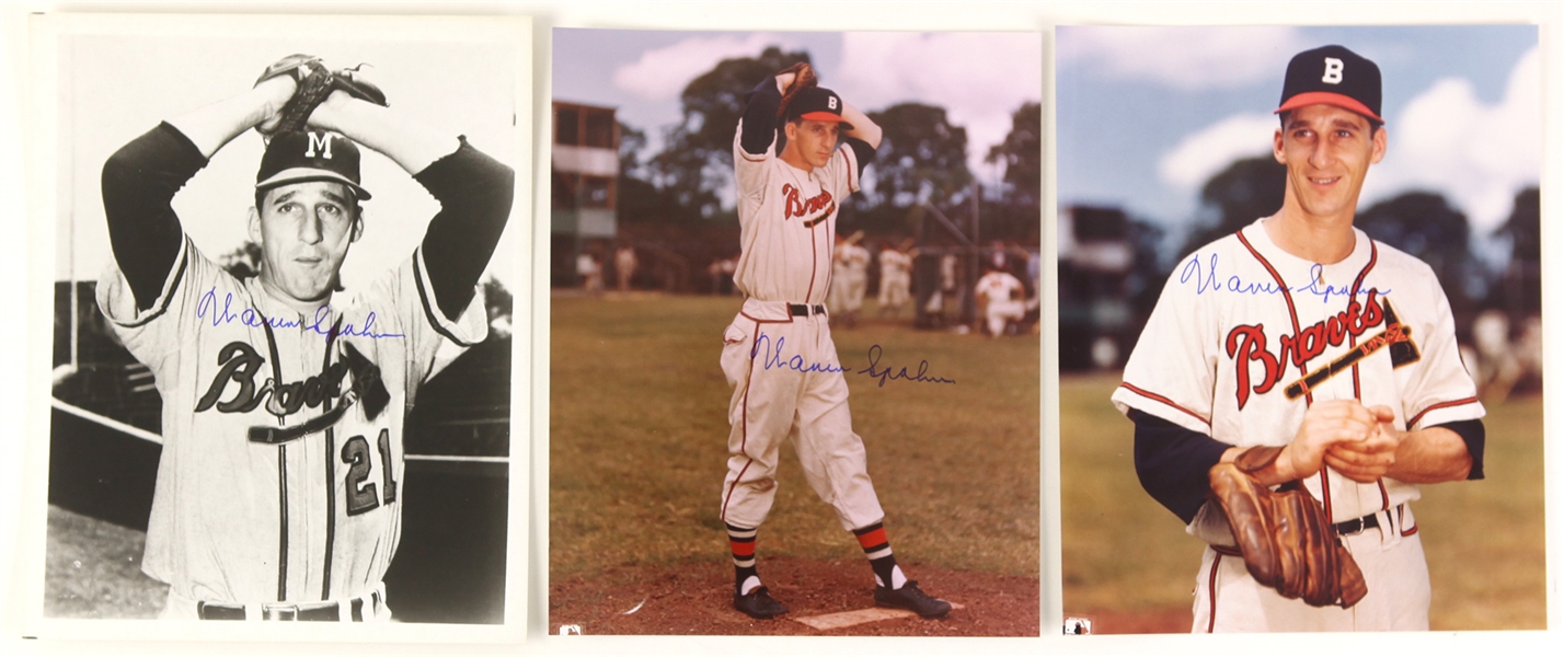 1990s Warren Spahn Boston/Milwaukee Braves Signed 8" x 10" Photos - Lot of 3 (JSA)