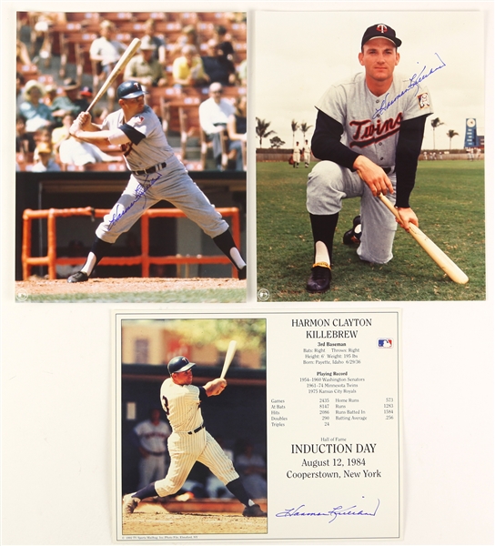 1990s Harmon Killebrew Minnesota Twins Signed 8" x 10" Photos - Lot of 3 (JSA)
