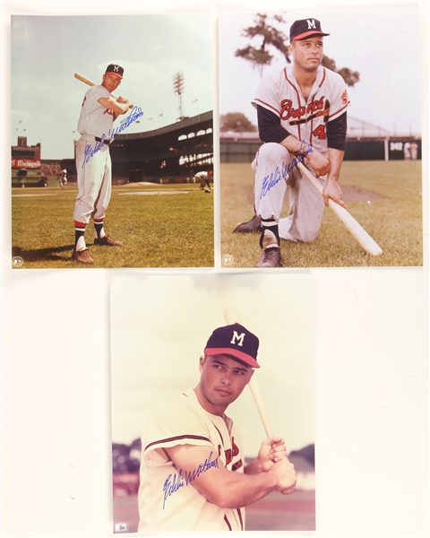 1990s Eddie Mathews Milwaukee Braves Signed 8" x 10" Photos - Lot of 3 (JSA)