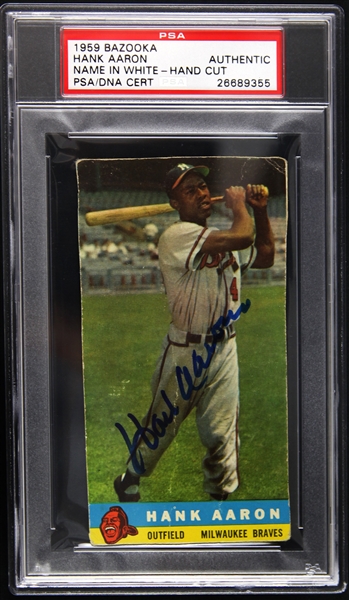 1959 Hank Aaron Milwaukee Braves Signed Bazooka Card (PSA Slabbed)