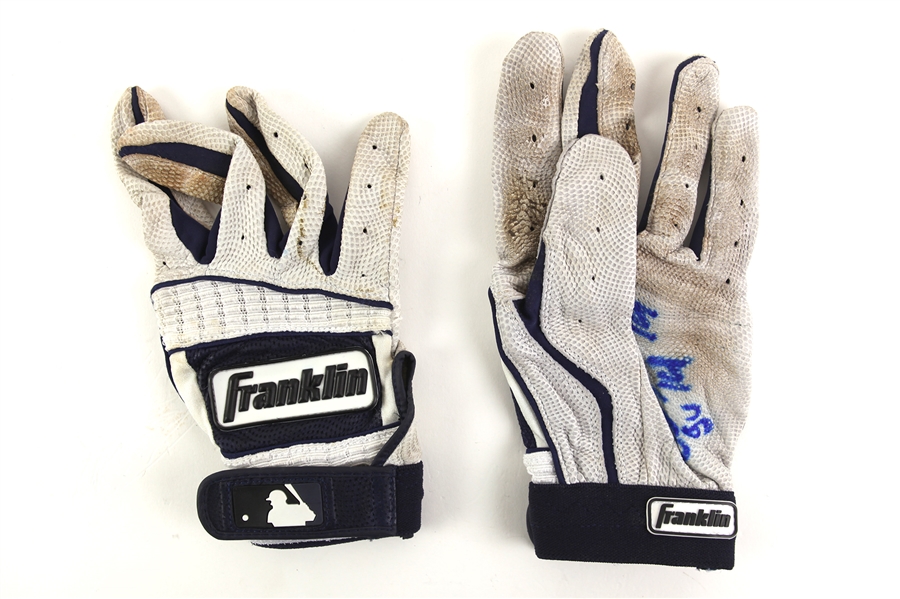 2014 Carlos Santana Cleveland Indians Signed Game Worn Franklin Batting Gloves (MEARS LOA/JSA)