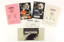 1983-85 USFL Memorabilia Collection - Lot of 8 w/ Media Guides, Rulebooks, License Plate & More