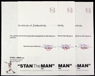1990s Stan Musial St. Louis Cardinals Signed Stan the Man COAs - Lot of 4 (JSA)