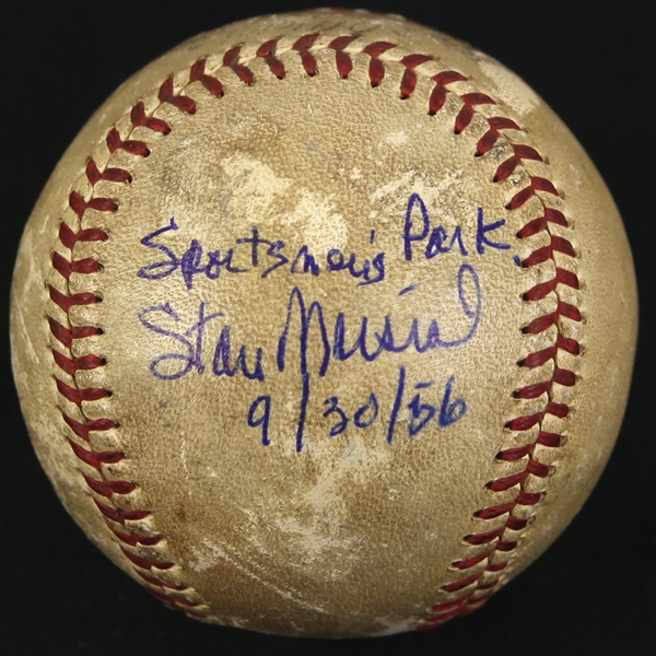 1956 (September 30) Stan Musial St. Louis Cardinals Signed ONL Giles Sportsman Park Game Used Baseball (MEARS LOA/JSA)