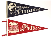 1940s-50s Philadelphia Phillies Full Size 29" Pennants - Lot of 2