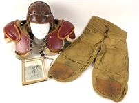 1920s-60s Football Memorabilia Collection - Lot of 5 w/ Game Worn Equipment, Vintage Photography & Vince Lombardi Lithograph (MEARS LOA)