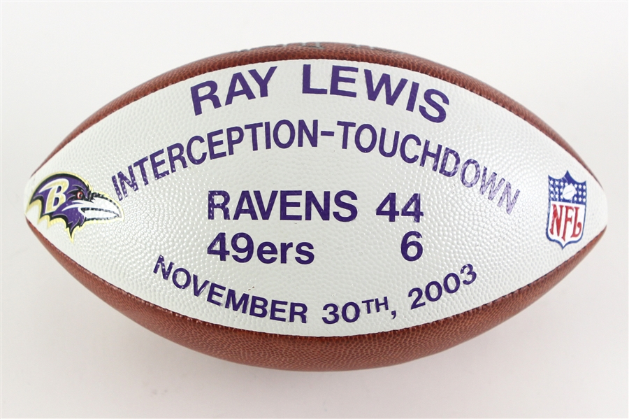 2003 (November 30) Ray Lewis Baltimore Raves ONFL Tagliabue Game Used Interception Touchdown Football (MEARS LOA)
