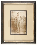 1896 Antique Football Cabinet 5”x7” Photo in Professional Frame (nose guard, harness helmet, quilted pants, 1896 painted football)