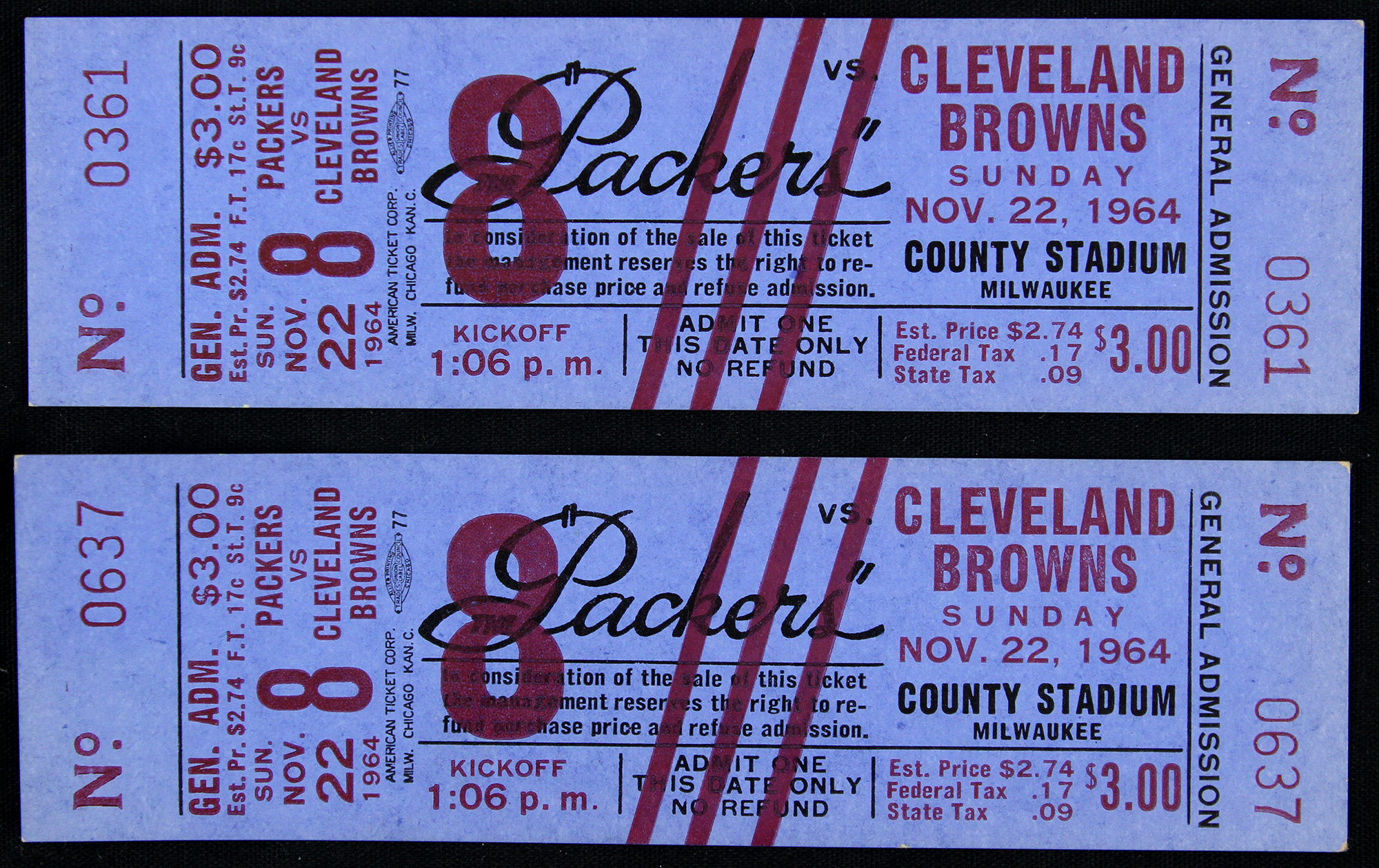 Lot Detail 1964 Green Bay Packers Cleveland Brown Milwaukee County