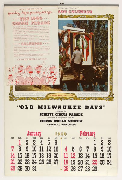 1968 Schlitz Brewing 17" x 24" Circus Parade Calendar 
